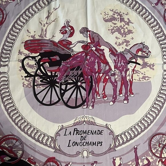 SILK Multicolor Burgundy/Pink/Black/Cream La Promenade de Longchamps Scarf